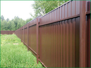 Забор на дачный участок из коричневого профлиста