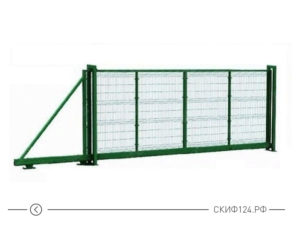 Откатные ворота Премиум плюс для металлического забора зеленые из сетки